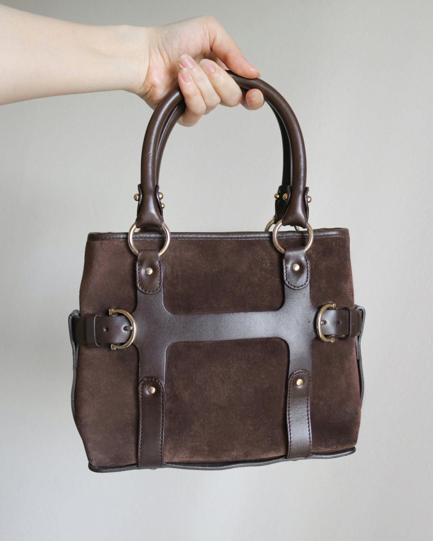 Salvatore Ferragamo bondage suede bag