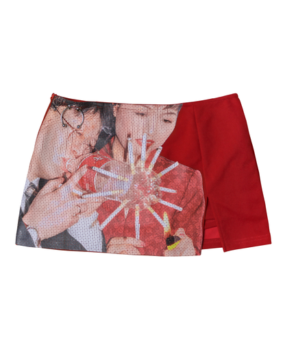 low rise skort w/ photo print - size M