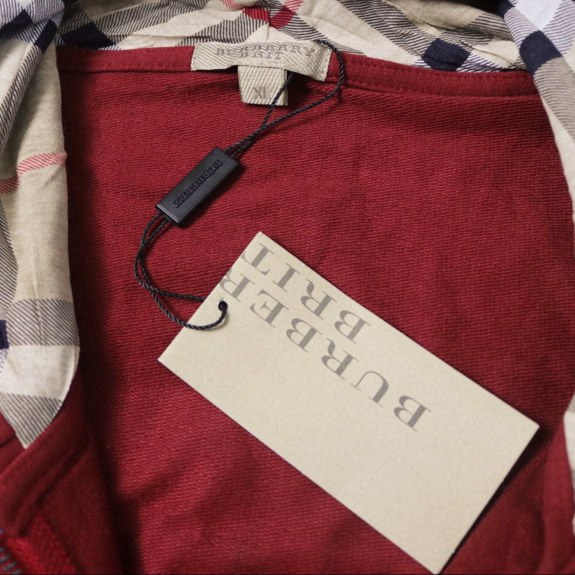 reworked Burberry studded fur trim zip hoodie - Size XL