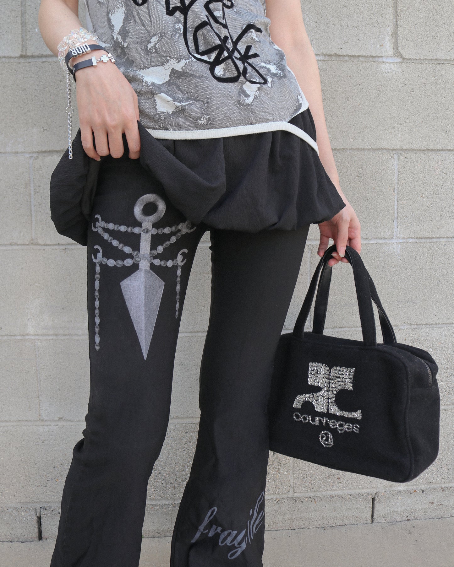 kunai graphic print flare pants