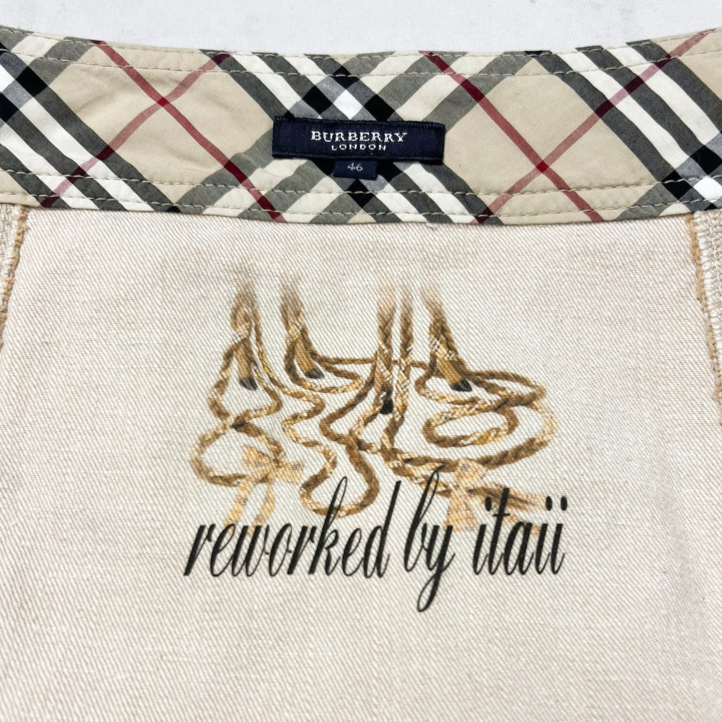 reworked Burberry midi skirt