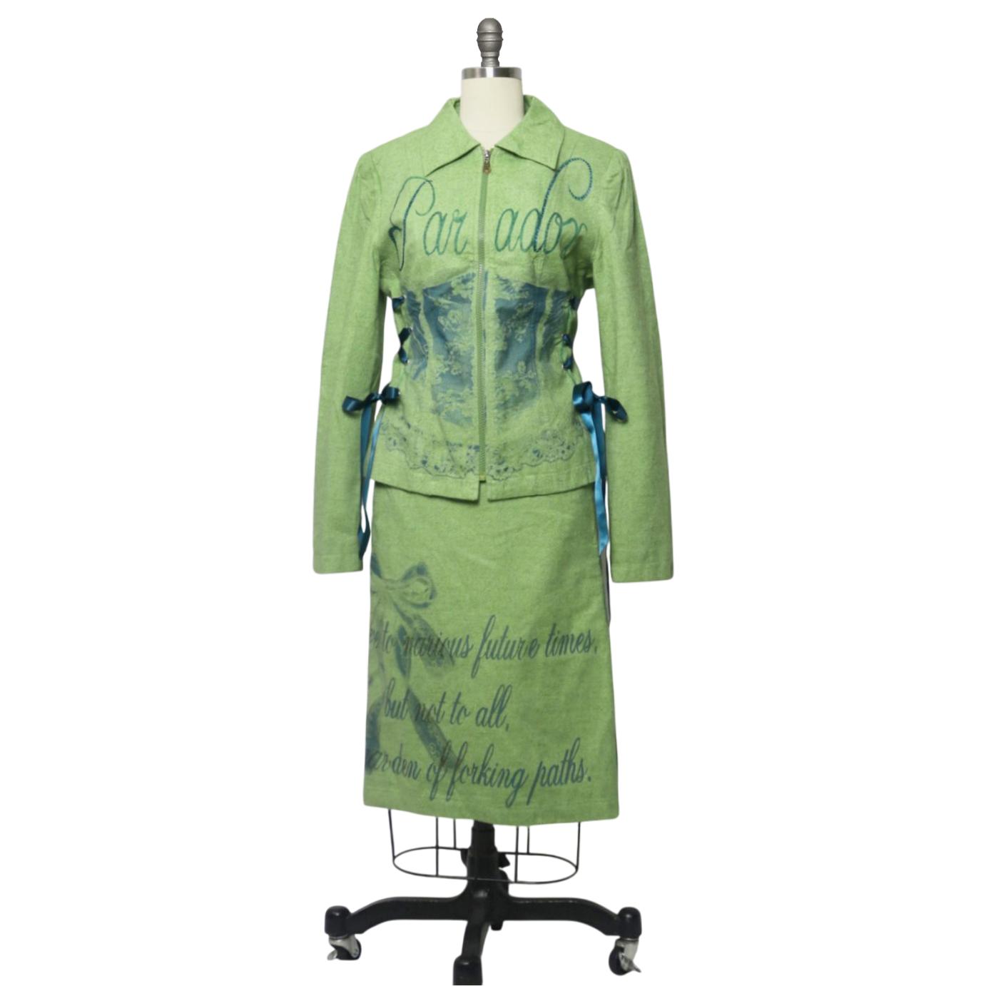 the "Paradox" jacket and skirt set