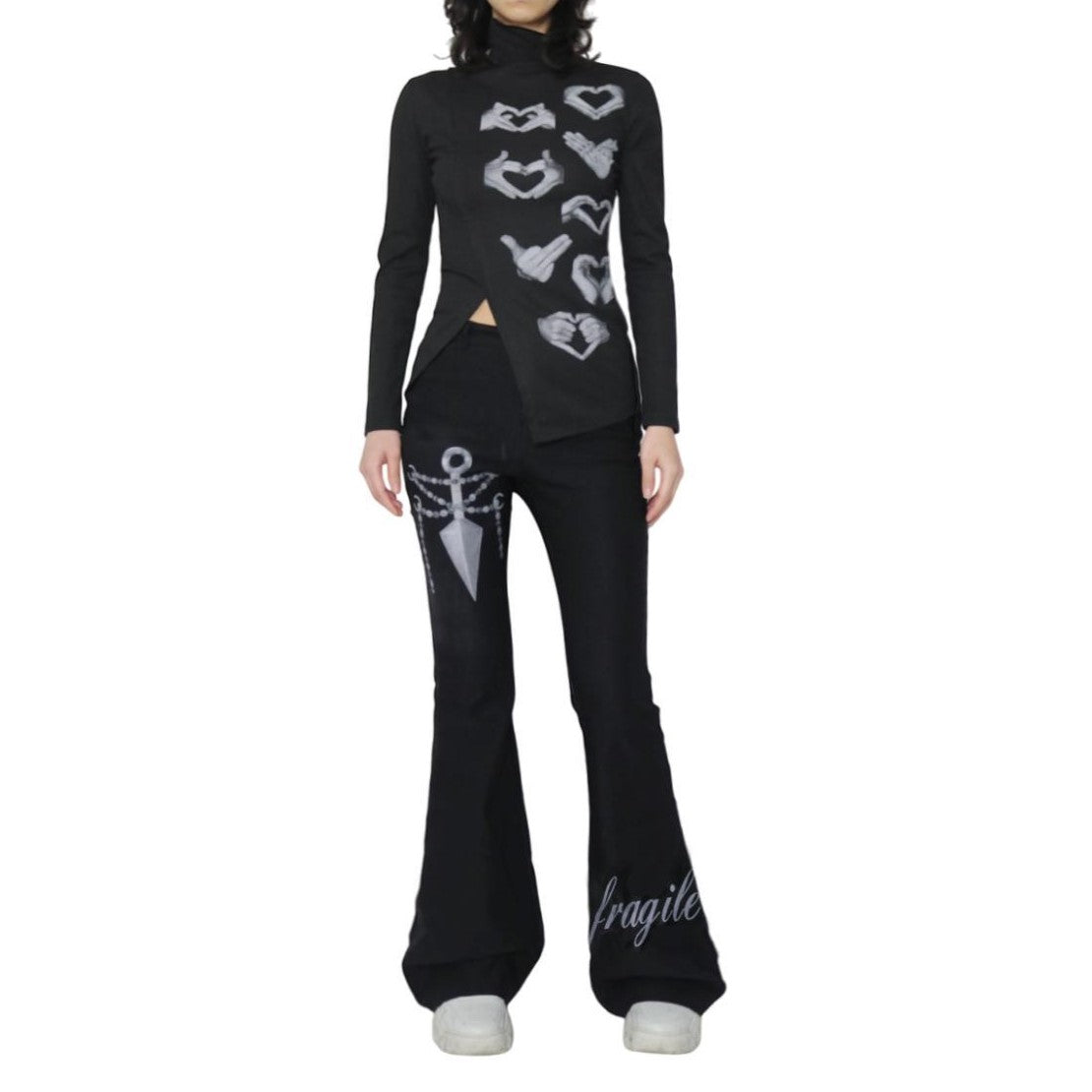 kunai graphic print flare pants