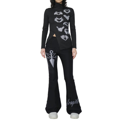 kunai graphic print flare pants