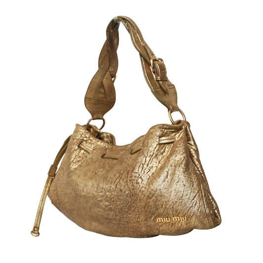 Miu Miu metallic distressed leather hobo bag