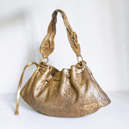Miu Miu metallic distressed leather hobo bag